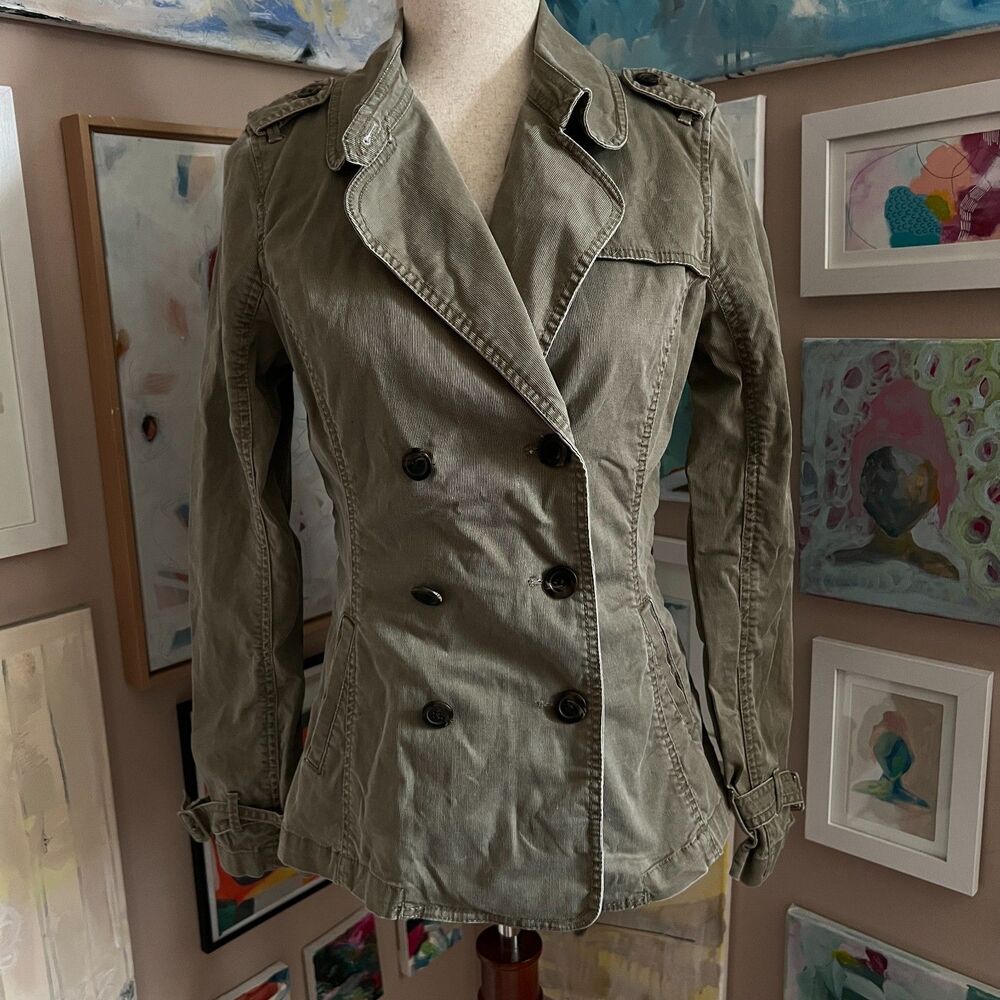 y2k Dear AB Tan Double Breasted Utility Jacket Minimalist Military Chic Size M